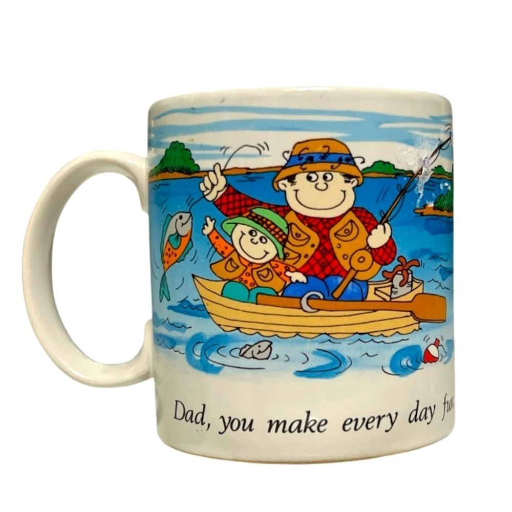 Vintage DAD YOU MAKE EVERY DAY FUN 🐟 Fishing Themed Mug with Cartoon Design